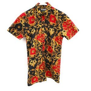 Vented Tropical Men's S Surf Society Regal Gold Lion Design Button Shirt